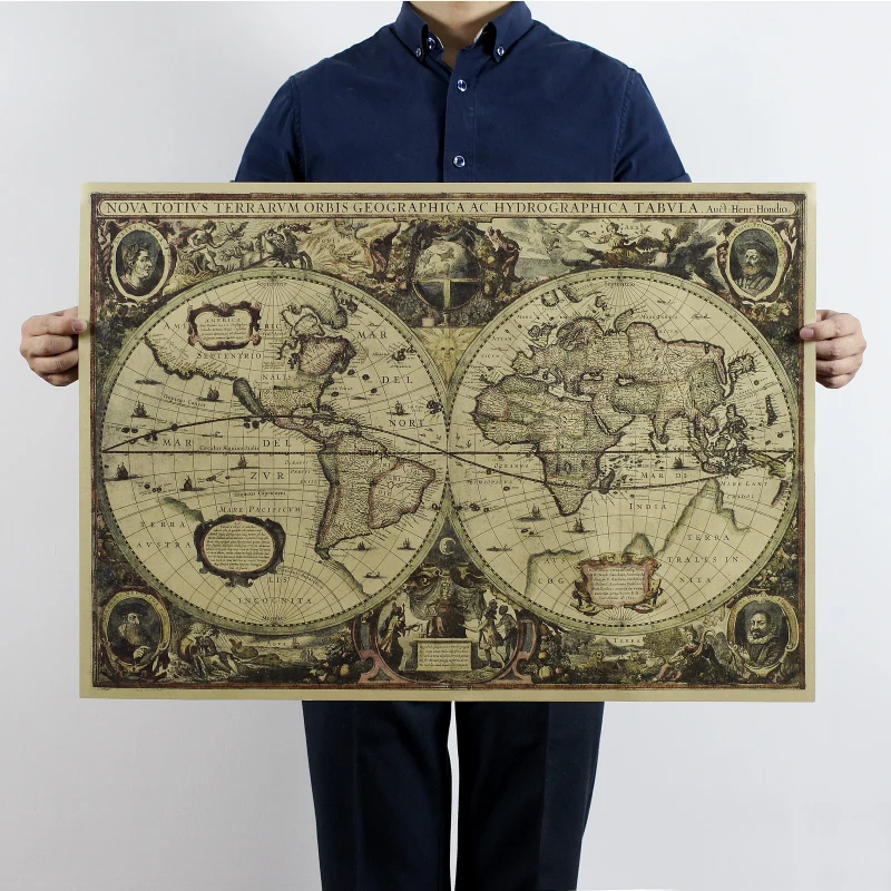 1641 старая морская карта мира земли 72.5x51. 5 см/крафт бумага/бар постер/ретро