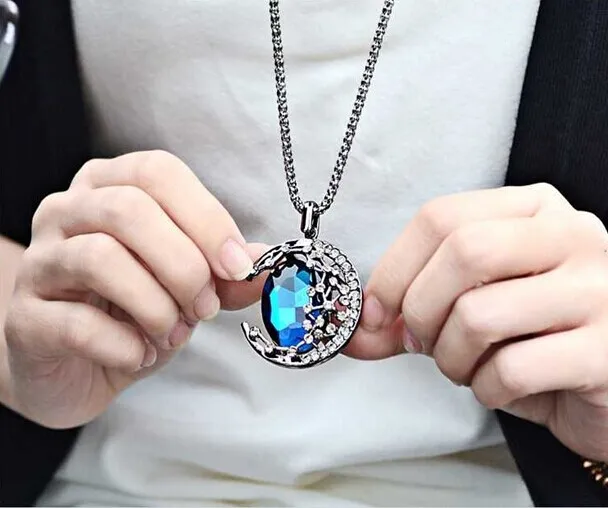 High Quality Retro Wild Gemstones Moon Decoration Long Necklaces Sweater Pendant Necklace For Women Fashion Jewelry | Украшения и