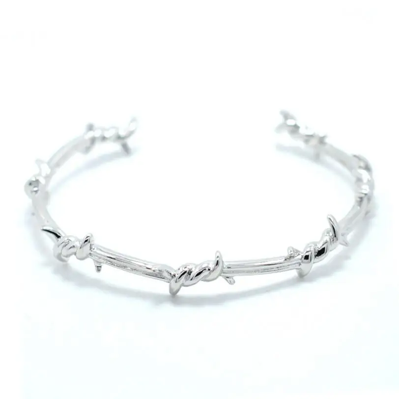 Мужской Открытый Браслет-манжета твист шипы проволока Pulsera титановая сталь геометрический браслет браслеты 16-20 см колючие украшения