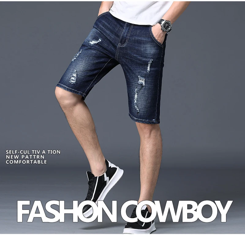 Men's Denim Shorts Good Quality Short Jeans Men Cotton Solid Straight Short Jeans Male Blue Casual Short Jeans High Quality