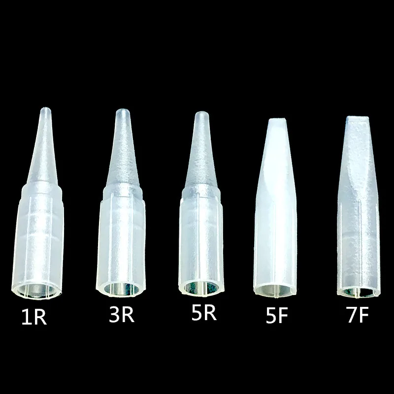 Tattoo Needles Caps Шт./пакет 100 татуировки иглы Советы 1R 3R 5R 5F 7F длинные соски шапки для постоянного макияж инструменты по - Габаритные размеры: Tattoo Needles Caps