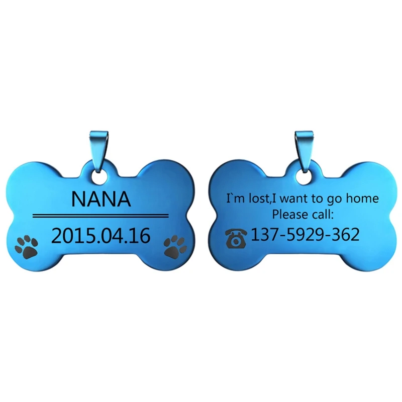 Blue Bone Перевозка груза падения Paw Форма собака ID жетон с гравировкой для собак кличка теги Pet Воротник Подвеска выгравированное имя и номер телефона - Цвет: Blue Bone