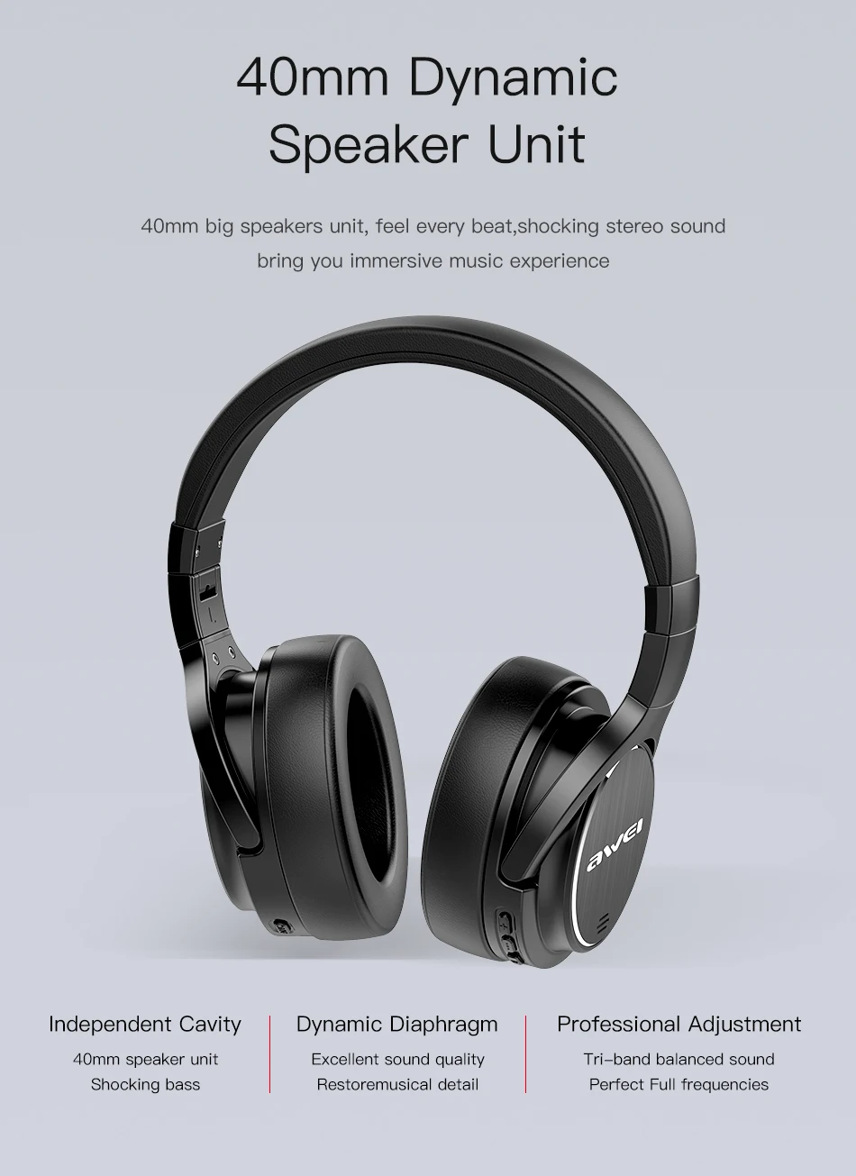AWEI A950BL ANC спортивные наушники без шнуровки с шумоподавлением, Bluetooth наушники с глубоким басом, HiFi, водонепроницаемые для iPhone