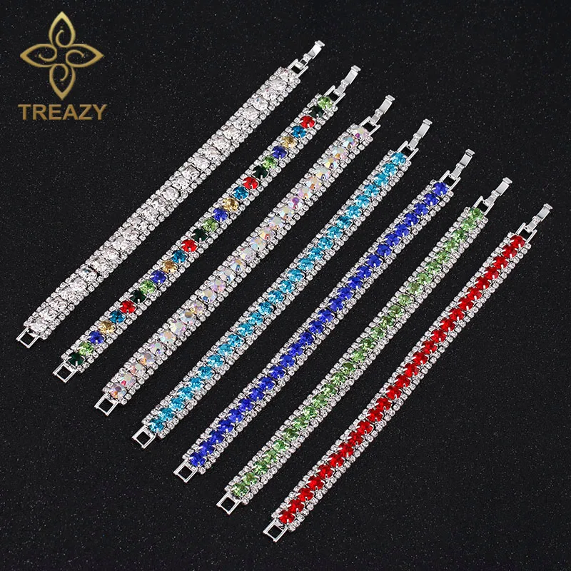 TREAZY Посеребренная блестящая браслеты для женщин многоцветные Стразы Очаровательная цепочка браслеты и браслеты Femme Рождественский подарок