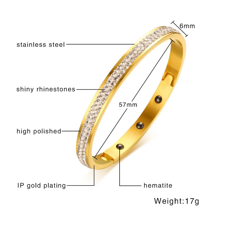 Для женщин Нержавеющая сталь Магнитный откидной Браслет-манжета с прозрачными