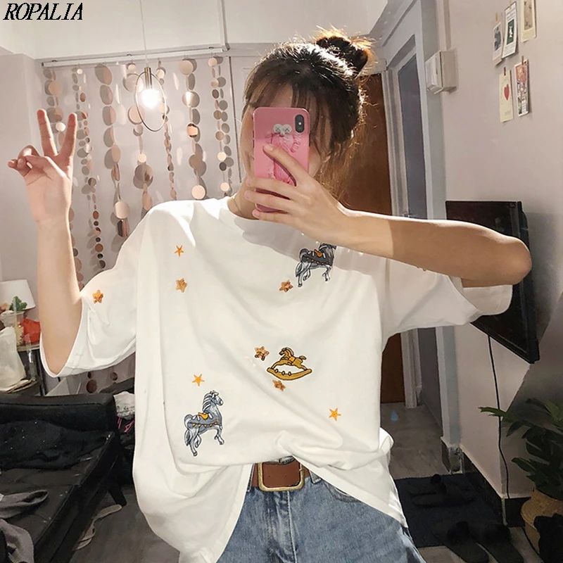 

Женская футболка с коротким рукавом, летняя футболка с круглой шеей и принтом Пегаса