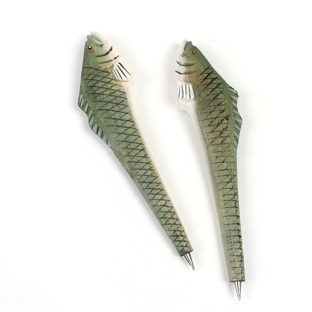 

Coloffice Handmade Creative Wood Carving Sea Animal Herring Fish Ballpoint pen Office School Writing Supplies Party Favor Gift