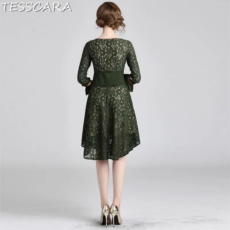 Женское кружевное платье TESSCARA винтажное дизайнерское зеленого цвета для офиса и