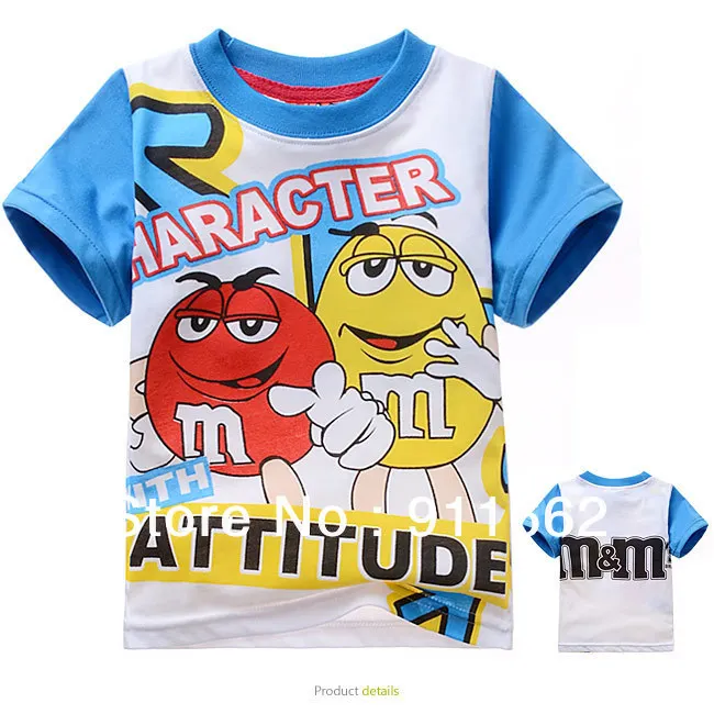 

New 2-7Yrs Children Boys Cartoons Chocolate Short Sleeve T Shirts 3pcs/lot Kids M&M Cotton Sport Tops Baby Summer Wear Clothing