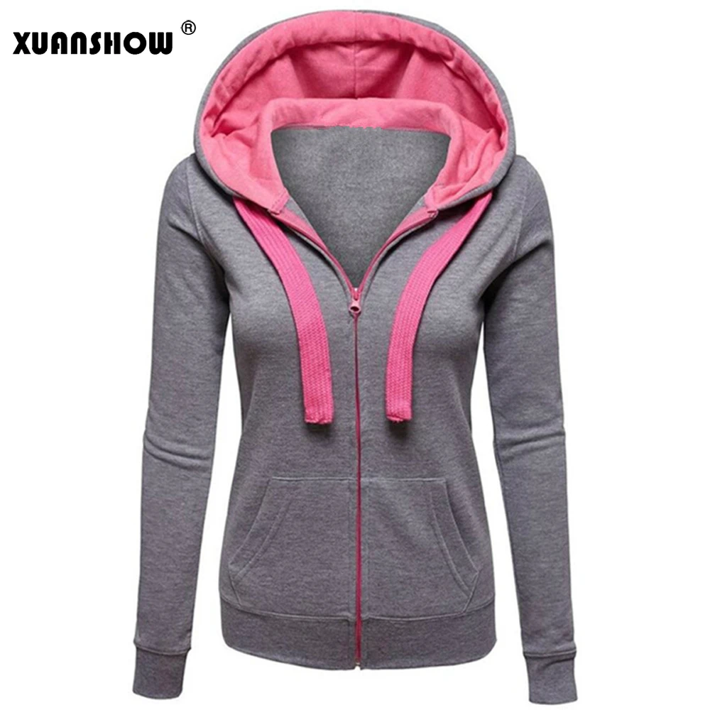 XUANSHOW 2021 новые зимние женские толстовки с капюшоном длинным рукавом контрастные