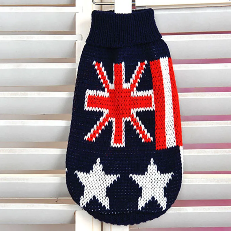 Одежда для домашних собак Зимний вязаный теплый свитер полосатый трикотаж с