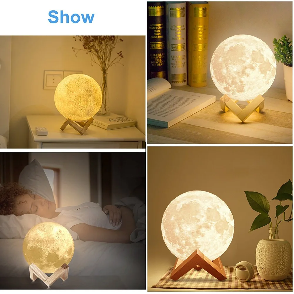 3D принт луна лампа светодиодные фонари USB Перезаряжаемый сенсорный