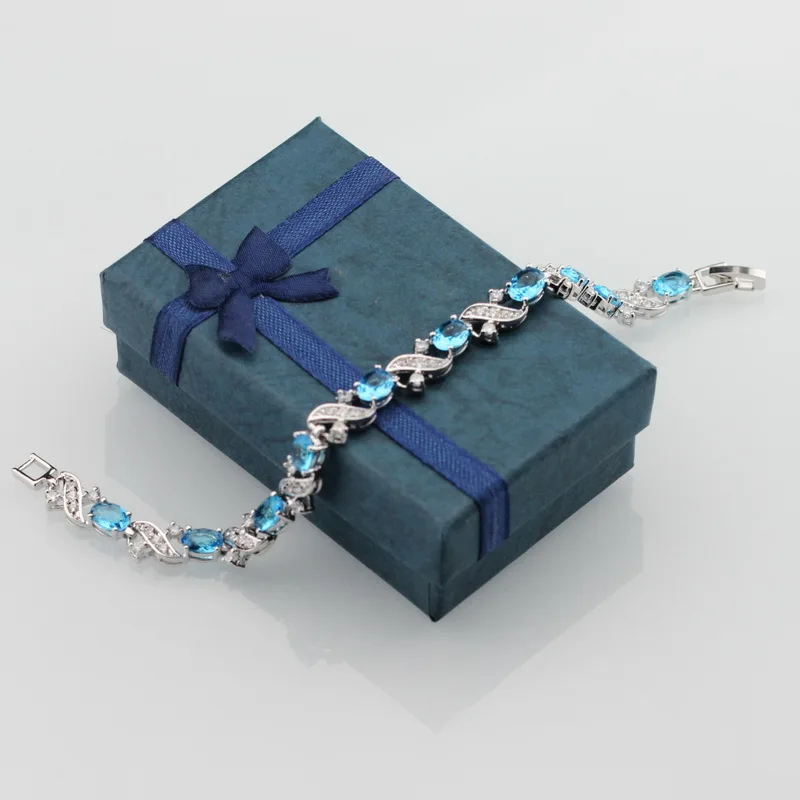 Приятный серебряный браслет с натуральным синим кристаллом модные ювелирные