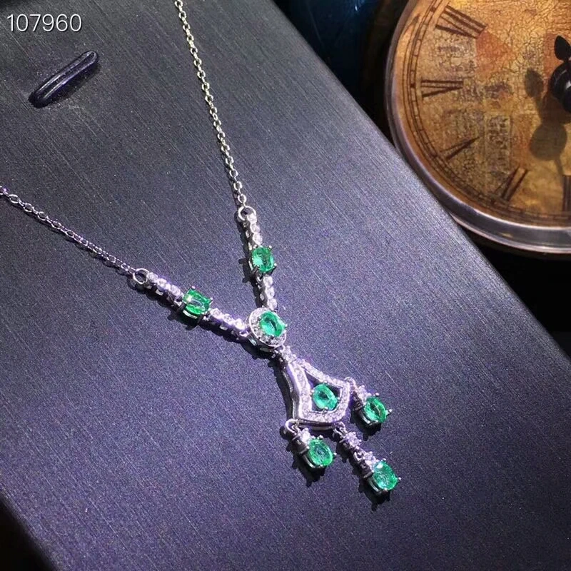 Ожерелье KJJEAXCMY boutique jewels из чистого серебра 925 пробы с натуральными изумрудами |