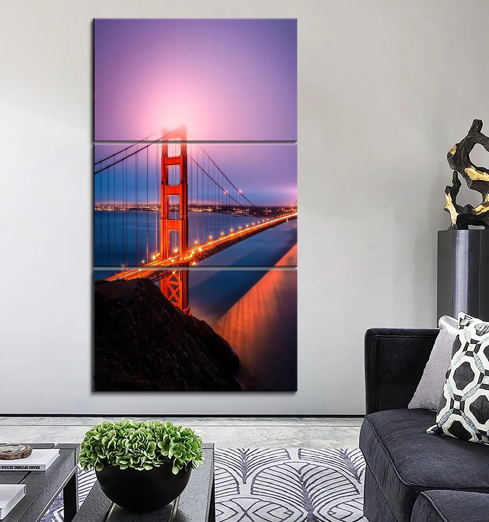 Один комплект 3 панели San Francisco View Bridge модульная пейзажная картина Современная