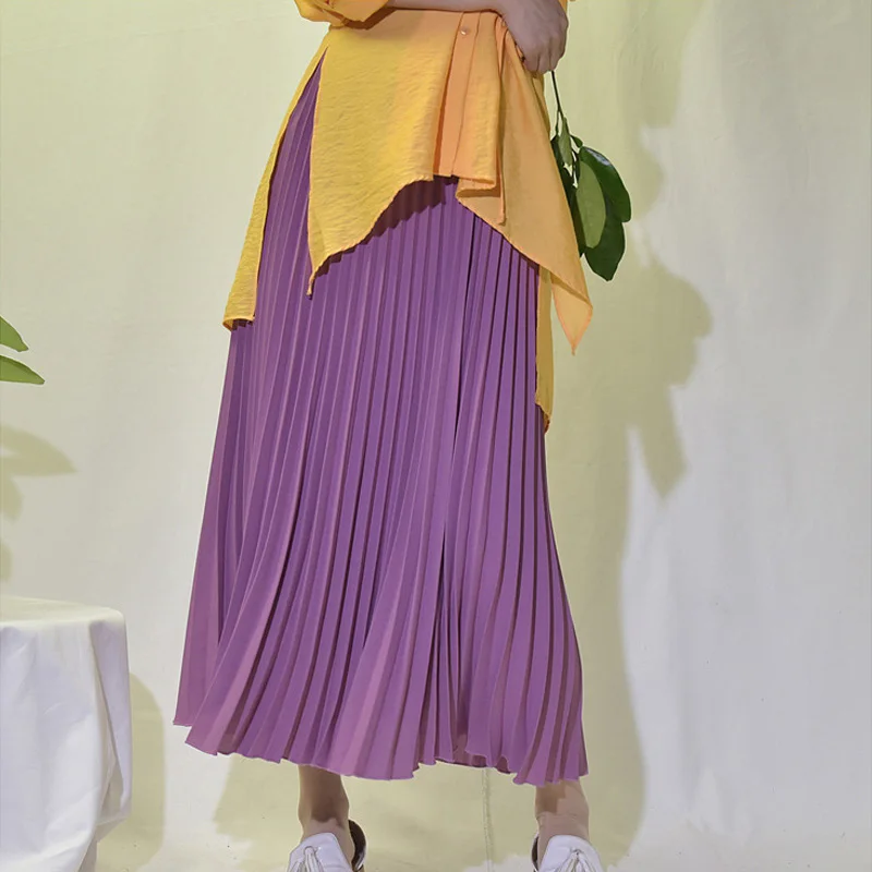 Purple Sheblingbling Женская длинная юбка весна лето эластичная высокая Талия Макси плиссированная юбка длиной до щиколотки элегантные женские повседневные юбки - Цвет: Purple