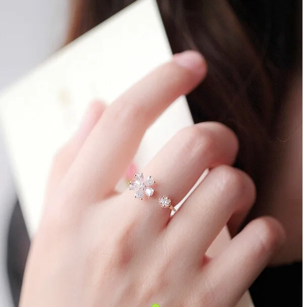 Новинка 2019 нежные регулируемые открытые кольца с цветами из циркония для женщин