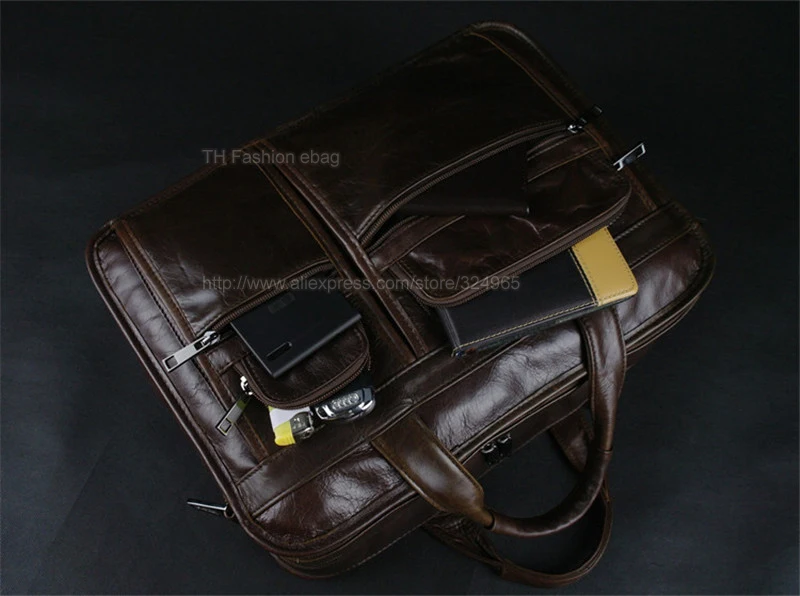 Luxury Genuine Leather Men's Briefcase Business Bag Leather Laptop bag 15.4