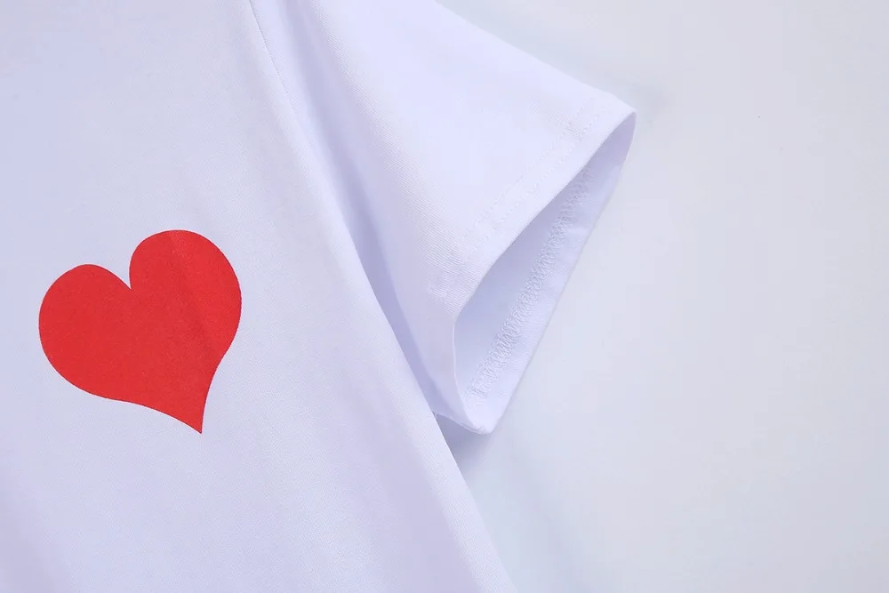 

Women White T Shirt Red Love Printing Cute Tops Drop Shipping