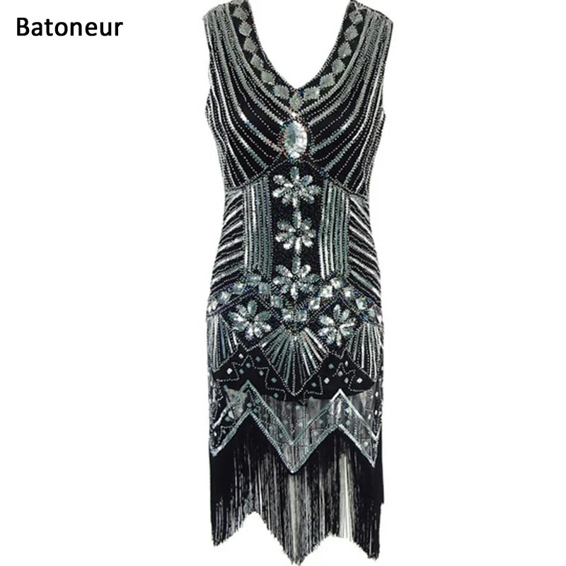 Женское платье 1920's стиль Flapper Винтаж Gatsby Charleston Vestidos сексуальное Вечерние