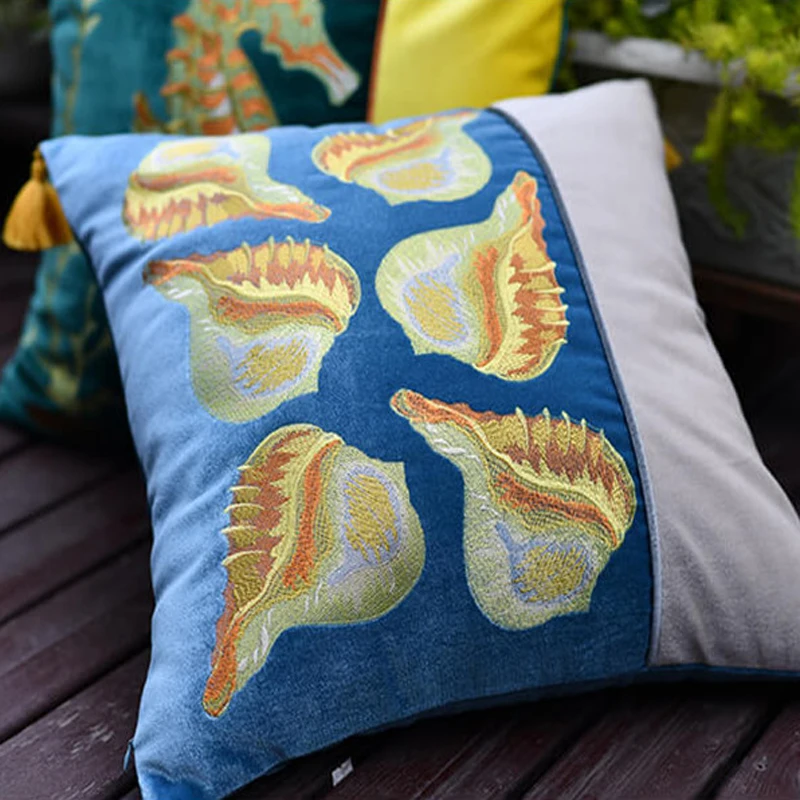 Европейский чехол для подушек Hippocampus/Conch/Shell вышивка Cojines Decorativos Para Диван Декоративные роскошные подушки, 1 шт