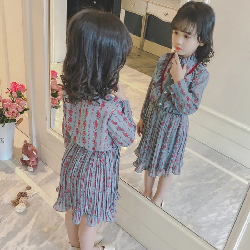 2019 new spring 3 - 12 yrs little girls loose chiffon dress winter long sleeve dresses print floral party frocks for baby | Детская