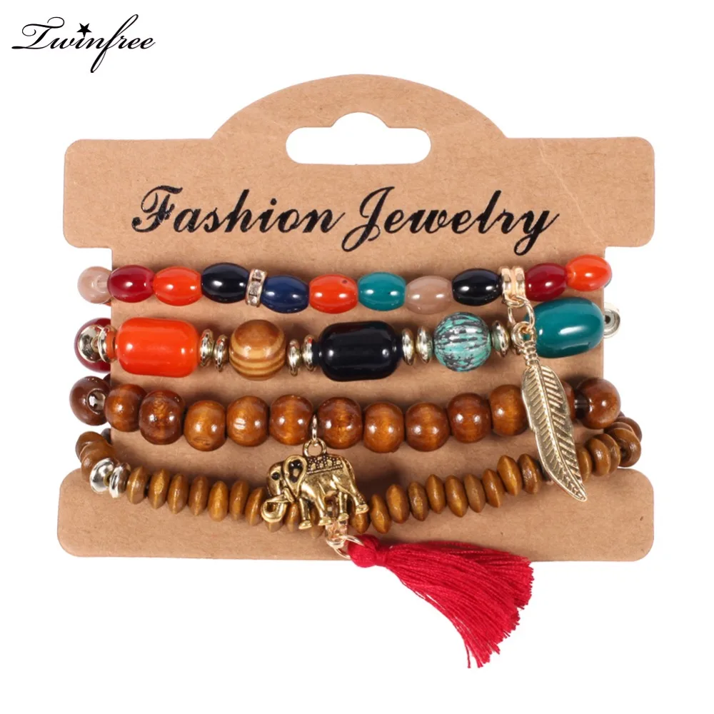 4 шт./компл. браслет с бусинами из дерева в виде слона|charm bracelets bangles|bracelet wooden beadstassel