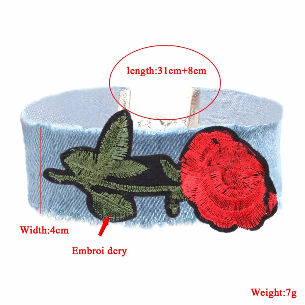 Новинка 2017 года колье чокер в стиле бохо светло голубого цвета с вышитыми розами