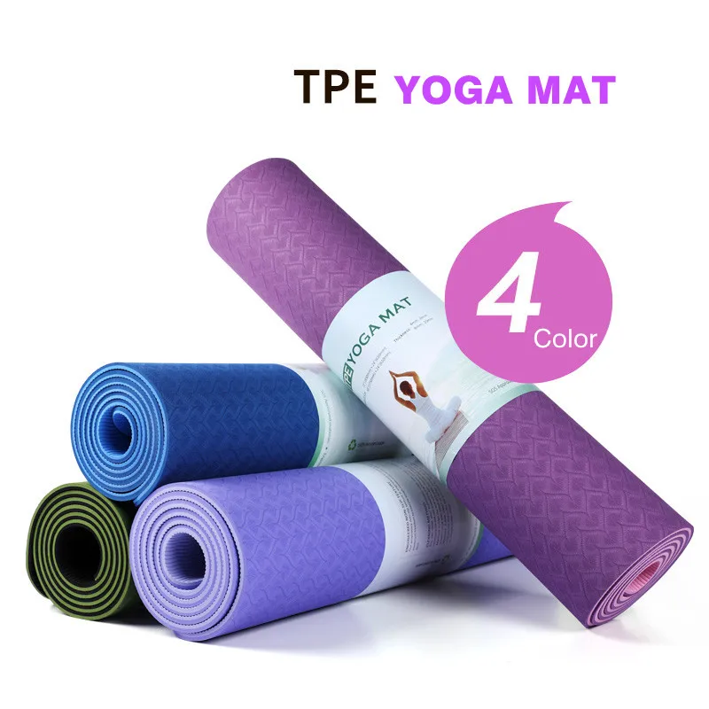 Коврик для йоги 6 мм TPE двухслойный цветной нескользящий Экологичный коврик