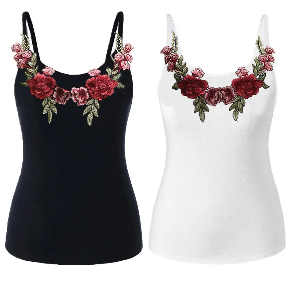 Женская кружевная майка без рукавов с цветочной вышивкой | одежда