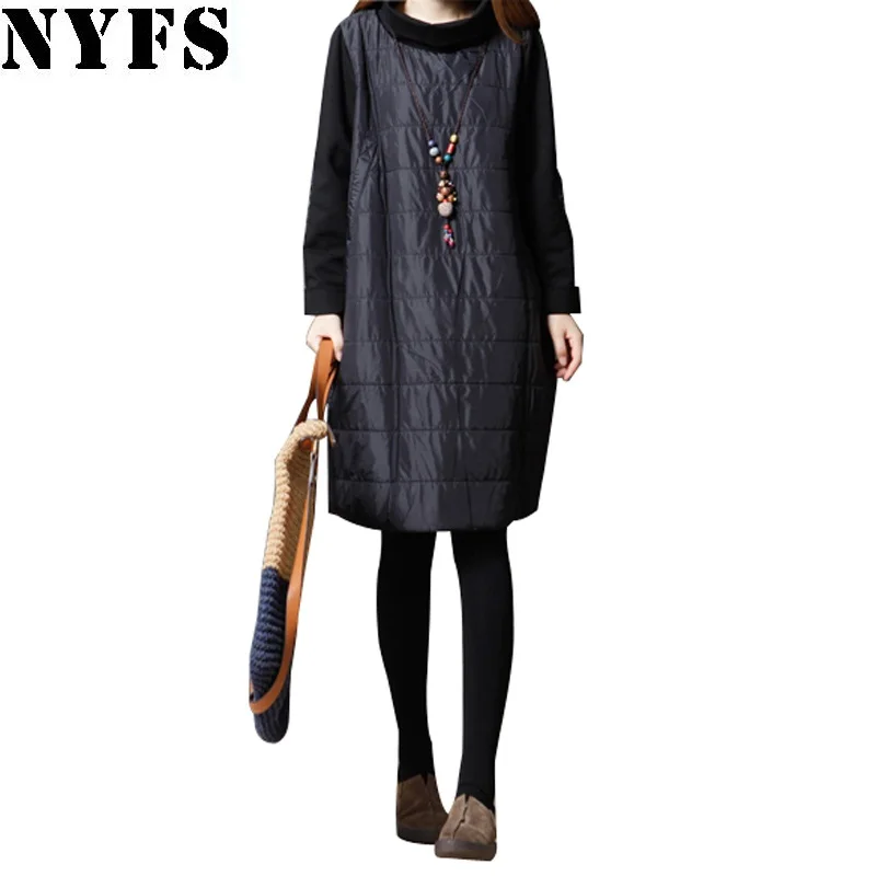 Женское винтажное платье NYFS свободное стеганое с длинным рукавом и высоким
