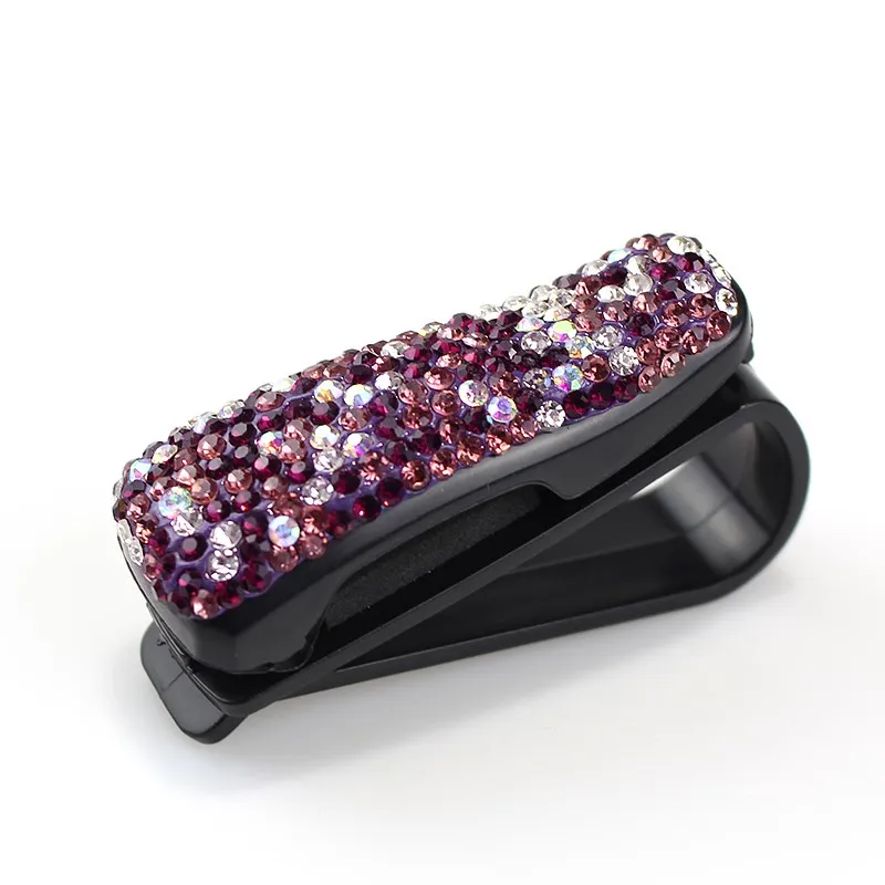 Purple Хрустальные стразы детали крепления зажим для автомобиля солнцезащитный козырек Солнцезащитные очки Модные женские Алмазные автомобильные очки декоративные карты Билета Клип держатель - Название цвета: Purple