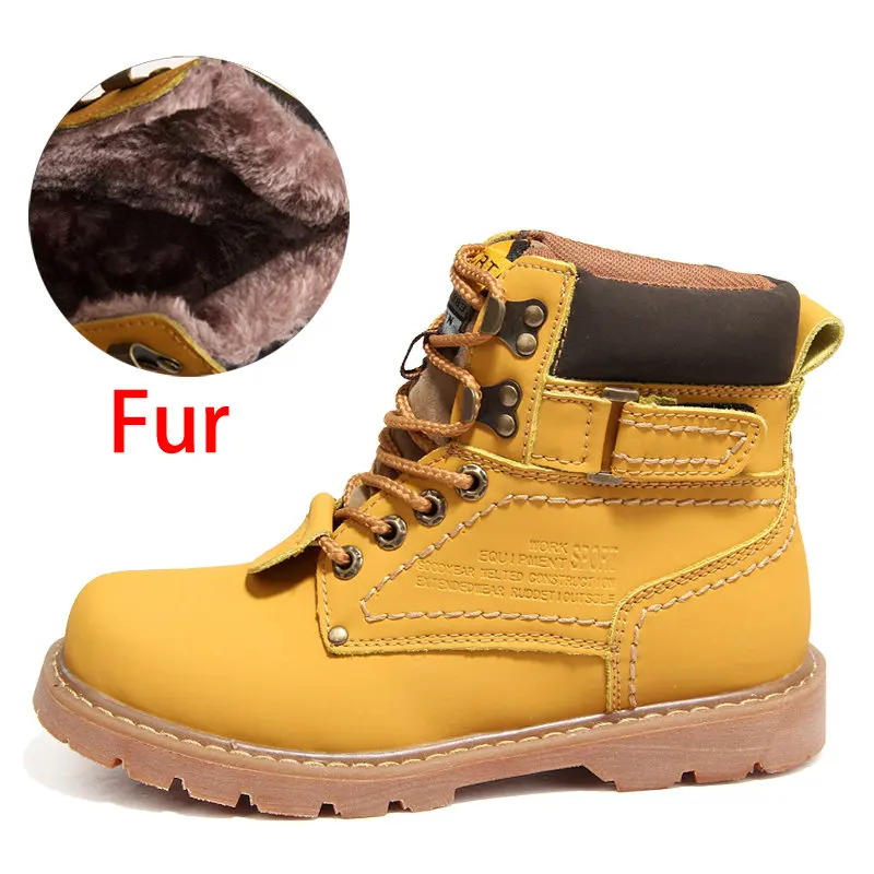 Gold Yellow Fur DEKABR/ мужские зимние ботинки; ботинки из натуральной кожи на меху; Качественная мужская Осенняя обувь; Рабочая обувь; большие размеры 35-46 - Цвет: Gold Yellow Fur