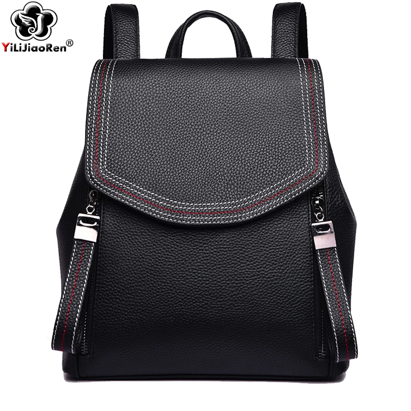 

Fashion Thread Women Backpack Designer Genuine Leather Backpack Female Large Capacity Bookbag Simple Back Pack Mochila Feminina