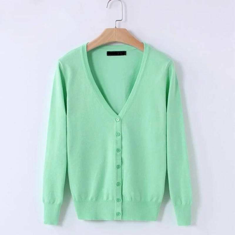 

20 Solid Colors new Sweater Women Cardigan Knitted Sweater Coat Long Sleeve Crochet Female Casual V-Neck Woman Cardigans Tops 63