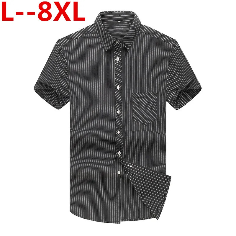 Мужские полосатые рубашки 8XL 6XL новые мужские с коротким рукавом классические