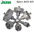 Набор твердосплавных сверл TCT, 6 шт.компл., комплект корончатых фрез из нержавеющей стали, 22 мм30 мм35 мм45 мм50 мм65 мм