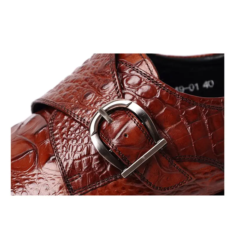 

New Fashion Mens Dress Shoes PU Leather Crocodile Buckle Lace-up Italian Stylist Flat Formal Oxfords Wedding Shoes