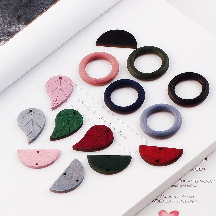 

diy handmade jewelry earring pendants accessory 50pcs/lot color cartoon rounds/semicircle/Water droplets Leaves shape wood charm