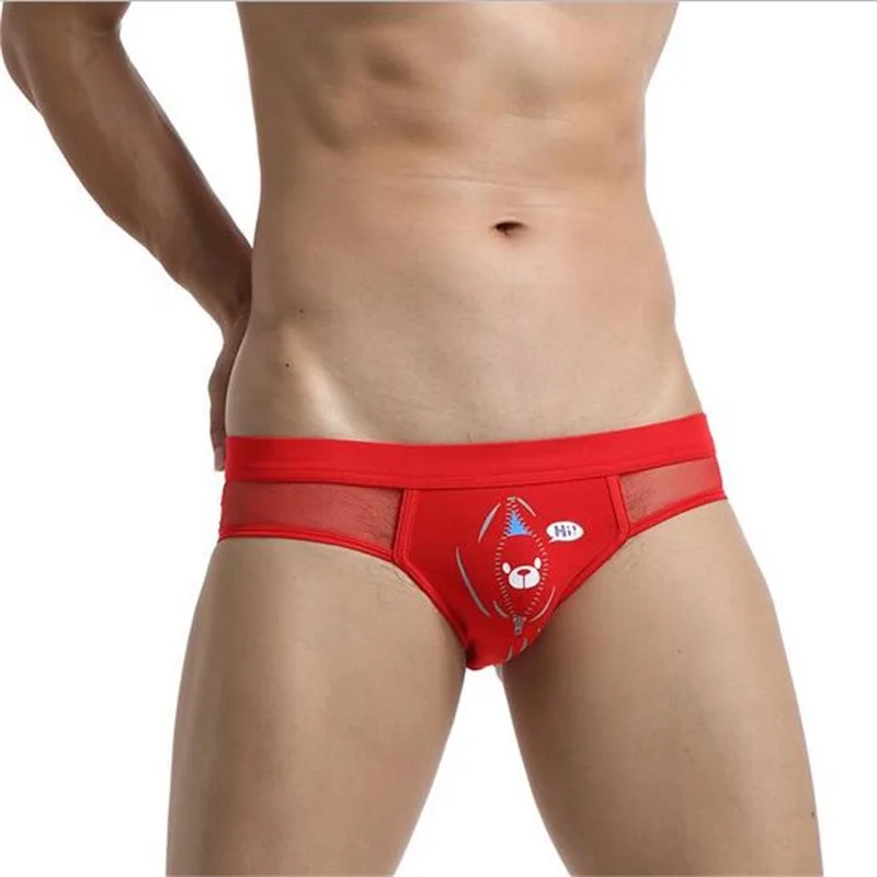 Мужские трусы брифы с карманом для пениса черные прозрачные сетчатые принтом