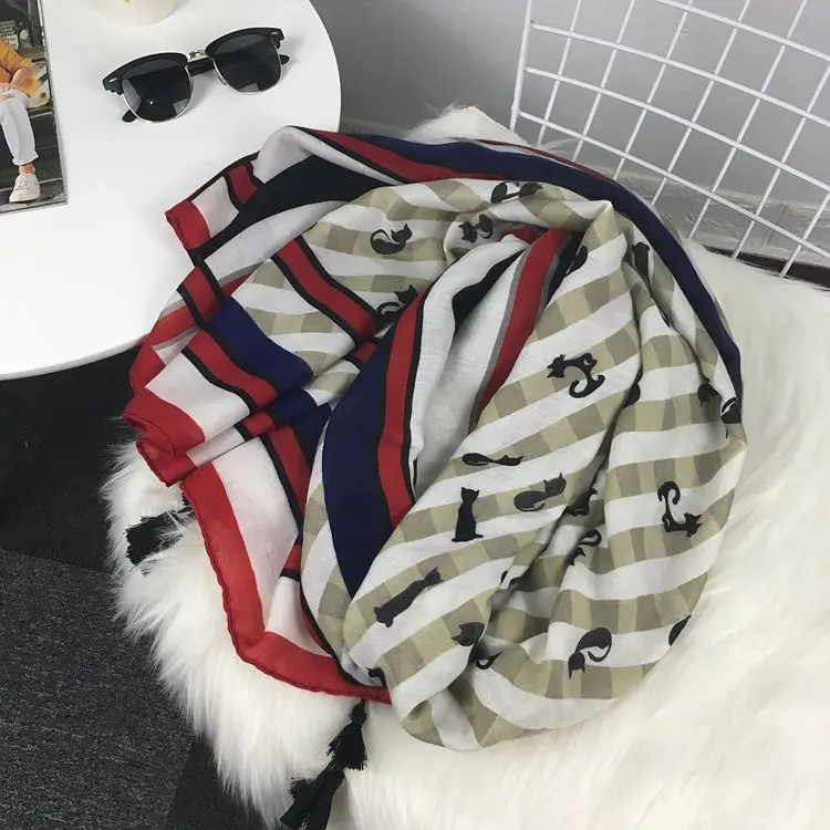 2018 New Fashion Scarf Summer Korean Girl Cat Cotton and Tassel Tour Sunscreen Shawl Beach hijab | Аксессуары для одежды