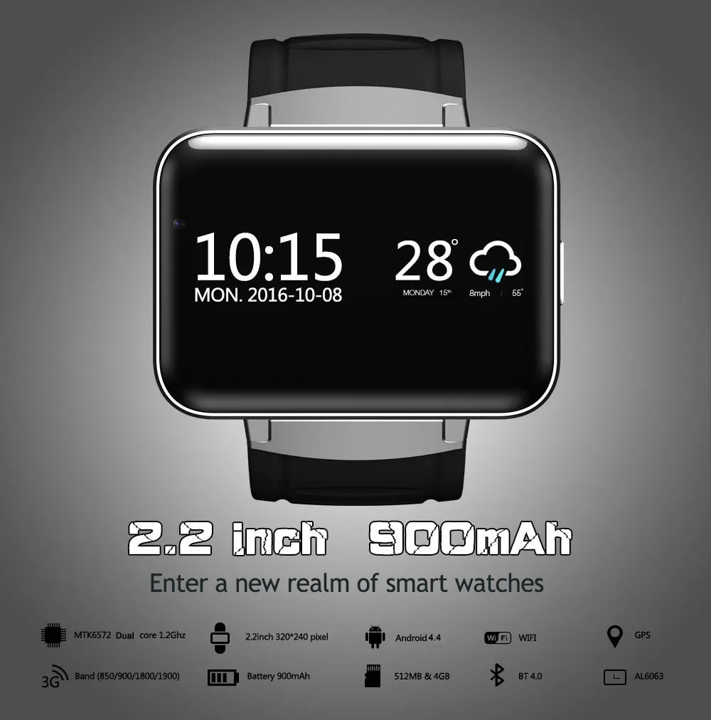 DM98 Смарт-часы MTK6572 двухъядерный 2,2 дюймов HD ips светодиодный экран 900 мАч 4 Гб умные часы ROM телефон Android OS камера 3g gps wifi