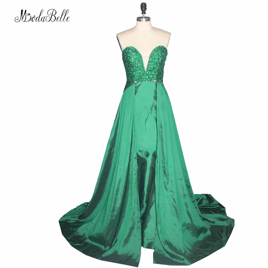 Длинные платья для выпускного Modabelle с зелеными кристаллами из бисера 2017