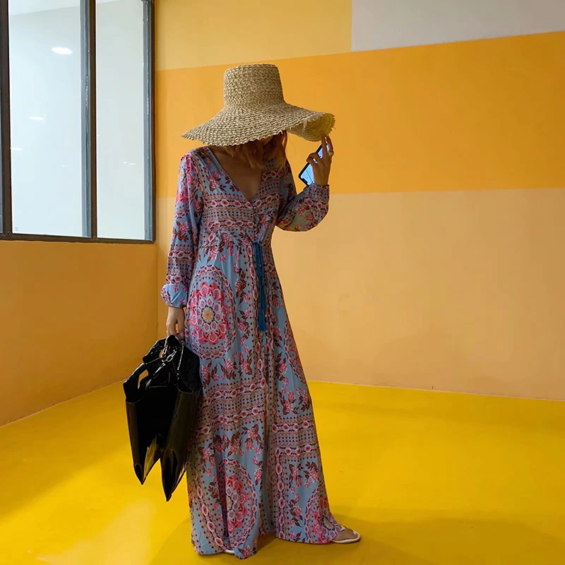 Женское платье с цветочным принтом JuneLove винтажное длинное пляжное макси
