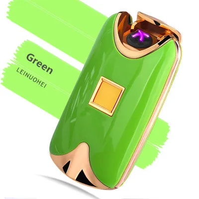 USB Зажигалка перезаряжаемая Электронная Зажигалка сигарета отпечаток пальца плазменная Зажигалка двойная дуга сигары палса Личная подписи на заказ - Цвет: Green