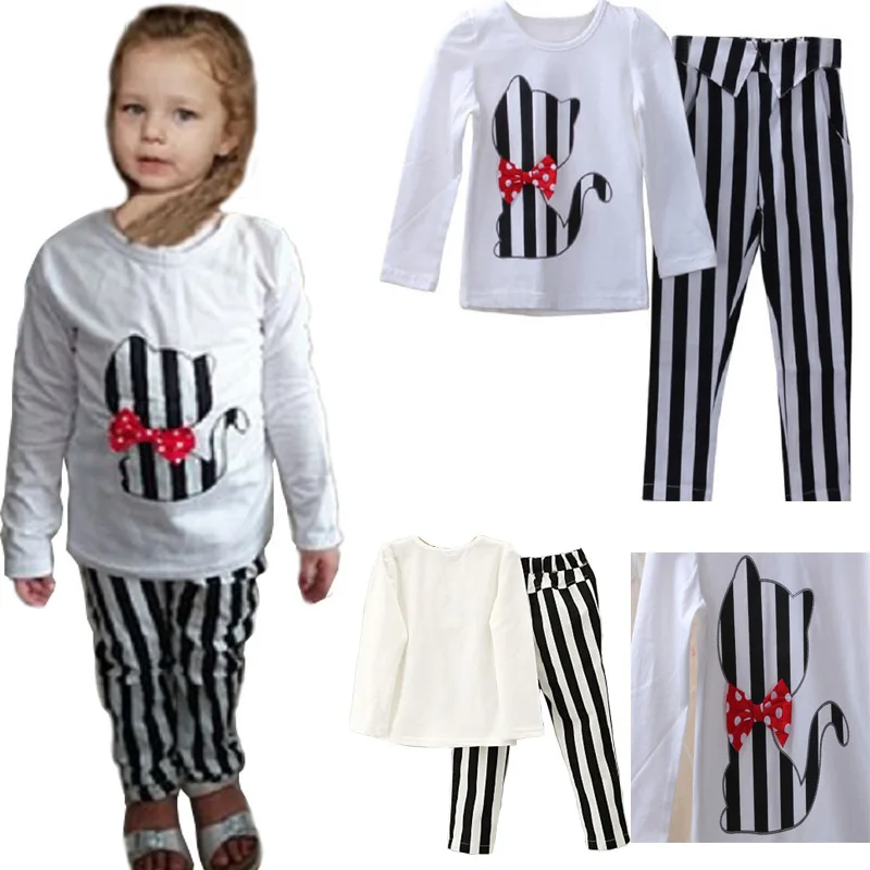 

Bliheart New Autumn Baby Girls Clothing Sets Children Spring Long Sleeve Bowknot Outfits Baby Shirt+Stripe Pants 2pcs Sets