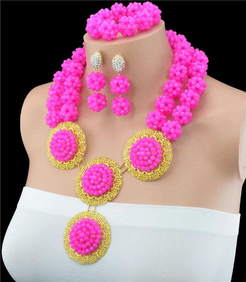 Розовые африканские Ювелирные наборы Fuschia комплект массивной бижутерии золотого