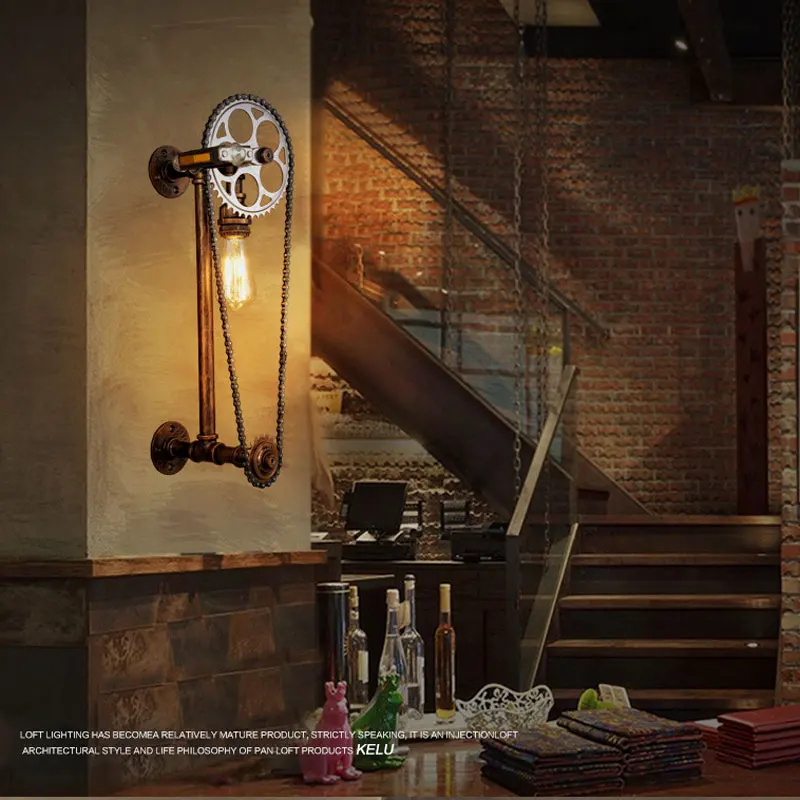 Винтажная водопроводная настенная лампа E27 в стиле лофт бра с цепочкой Эдисона