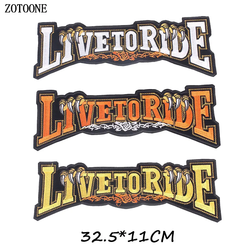 ZOTOONE LIVE TO RIDE большой Рок Панк Байкерский мотоцикл вышитые патчи утюгом для одежды
