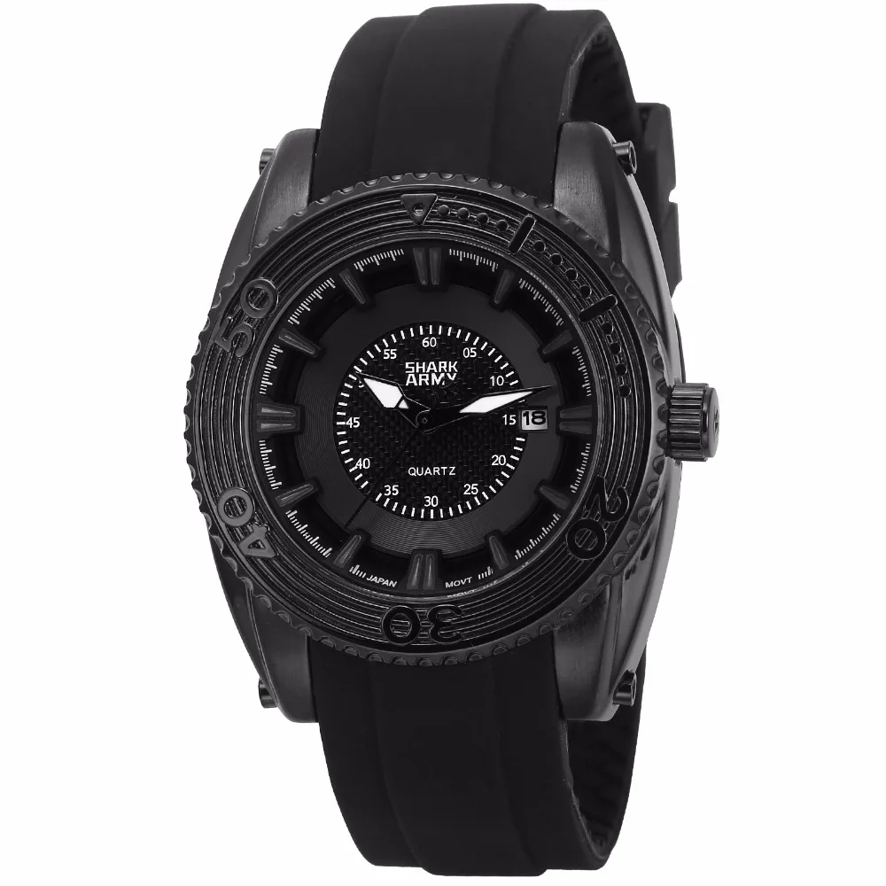 Акула армия Марка черный циферблат модные Повседневное Спорт кварцевые наручные